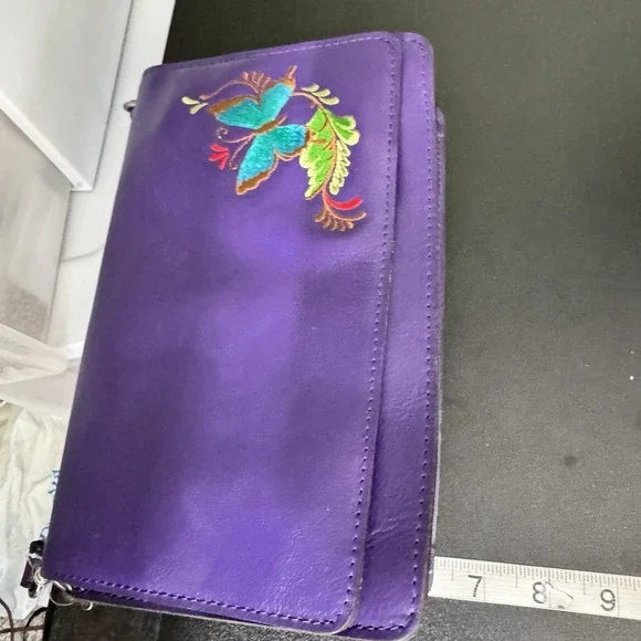 Patricia Nash Annecy Flap Violet Embroidered Crossbody Bag Butterfly Flap - Picture 14 of 16